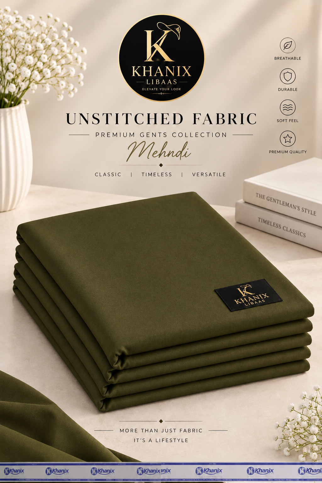 KHANIX LIBAAS – Mehndi Green | Premium Unstitched Fabric