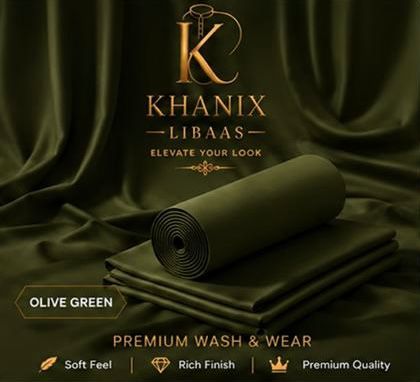 Premium Olive Green Wash & Wear Unstitched Suit for Men – Khanix Libaas