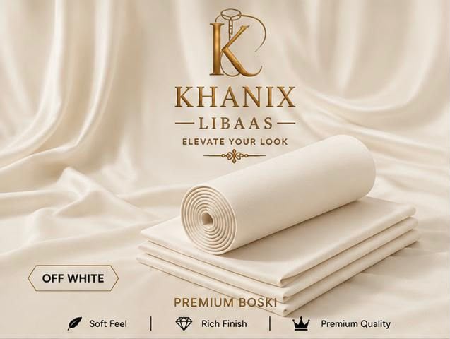 Premium Off-White Boski Unstitched Suit | Khanix Libaas