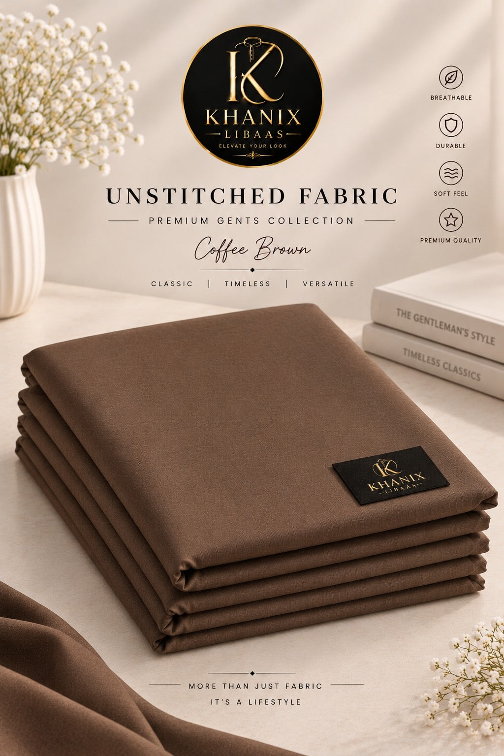 Coffee Brown Premium Wash & Wear Unstitched Fabric